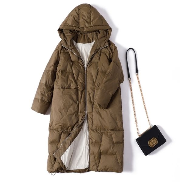 

winter lightweight down jacket women oversized thick warm batwing long coat female loose doudoune ultra light parkas 211013, Black