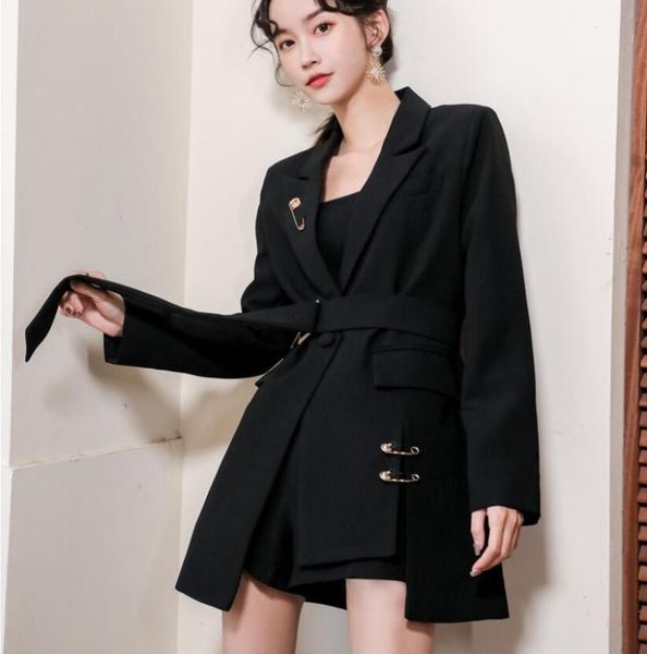 

women's suits & blazers spring and autumn 2021 fashion trend design sense of a button small suit port wind black jacket, White;black