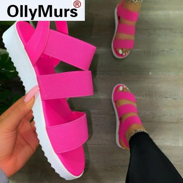 

sandals summer women casual slip on ladies flats shoes fashion platform wedges for sandalias de mujer, Black