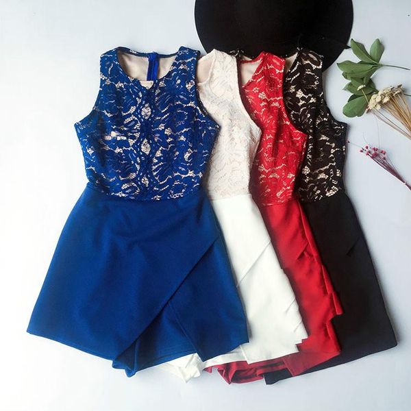 

women's jumpsuits & rompers playsuits sleeveless waistcoat lace dissymmetry collect waist body fit patchwork hollow out high street, Black;white