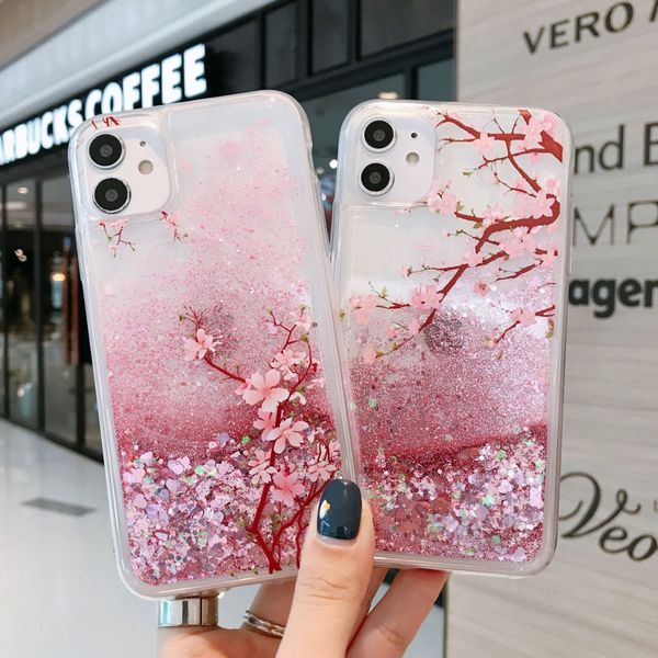 Stoßfeste flüssige weiche TPU-Telefonhüllen für iPhone 12 5,4 6,1 6,7 MINI 11 Pro Max XR XS 8 7 Quicksand Bling Glitter Sparkle Floating Back Cover