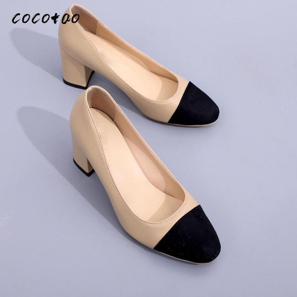 

dress shoes 2021 women's single suede rough heel two-color light mouth color matching high, Black