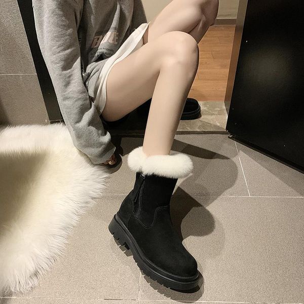 

boots 2021 for women fashion black kid suede women's plush winter female shoes snow