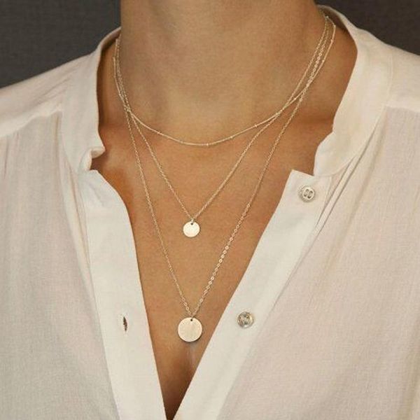 

pendant necklaces sumeng fashion gold color layered set/set of 3 disk layering for women, Silver