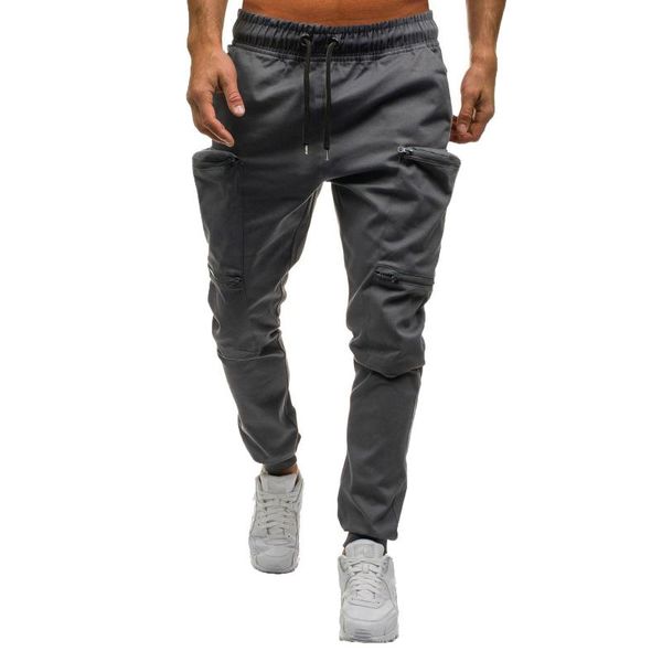 

men's pants sweatpants plus size men joggers drawstring solid color trousers for multi-pocket fashions clothing ropa hombre, Black
