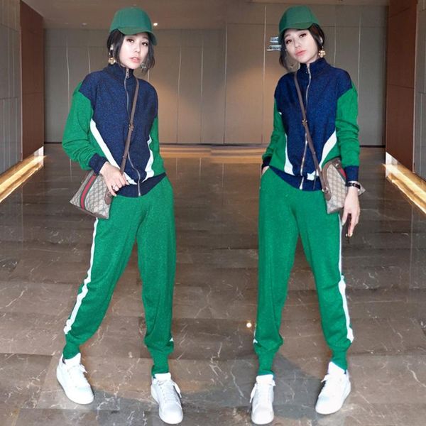 

women's two piece pants autumn winter 2021 female fashion bright silk knitted cardigan coat + casual set lady tide 2pcs, White