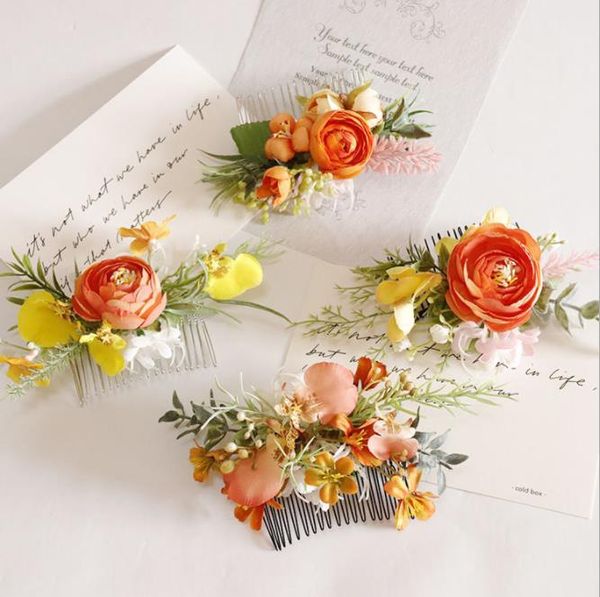 

headpieces arrival orange artificial bridal flowers hair comb tea rose wedding accessories for bride demoiselle d honneur mariage, Silver
