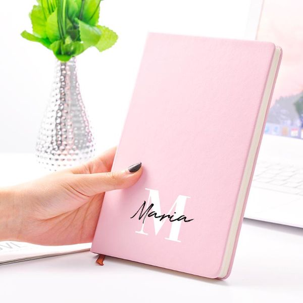 

notepads 2021 custom name a5 a6 diary notebook daily business office leather work notepad school supplies, Purple;pink