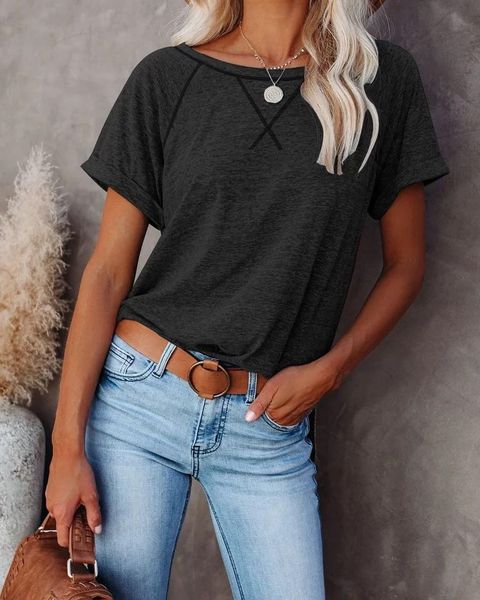 

summer t-shirt casual short sleeve women clothing solid color comfortable and breathable harajuku style clothes women's, White