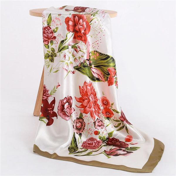 

scarves 2021 silk square scarf women floral print satin for ladies foulard bandana scarfs female neckerchief, Blue;gray