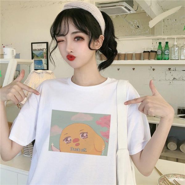 

women's t-shirt summer fashion korean women t shirt short sleeve harajuku tshirt soft t-shirts kawaii cute cartoon steetwear clothes, White