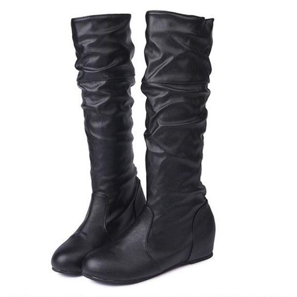 

boots 2021 woman winter flat bottom increased female high tube round head ladies large size shoes zapatos de mujer x, Black