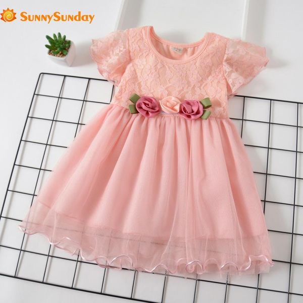 

girl's dresses 2021 summer solid lace girls dress princess baby girl children's clothing flowers knee-length mesh kids clothes, Red;yellow
