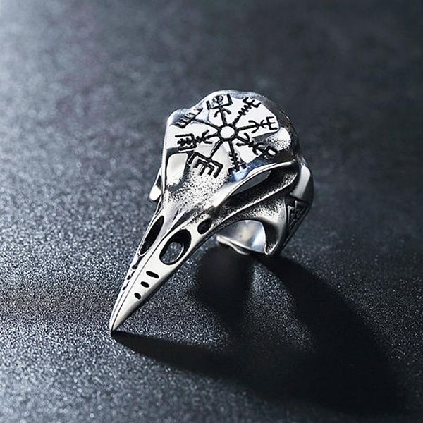 

cluster rings gothic crow skull ring men boys 316l stainless steel viking compass nordic valknut male amulet jewelry, Golden;silver