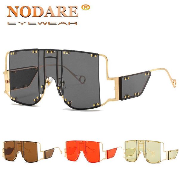 

one-piece punk sunglasses 902 personality rivet women oversize shield sun glasses, White;black