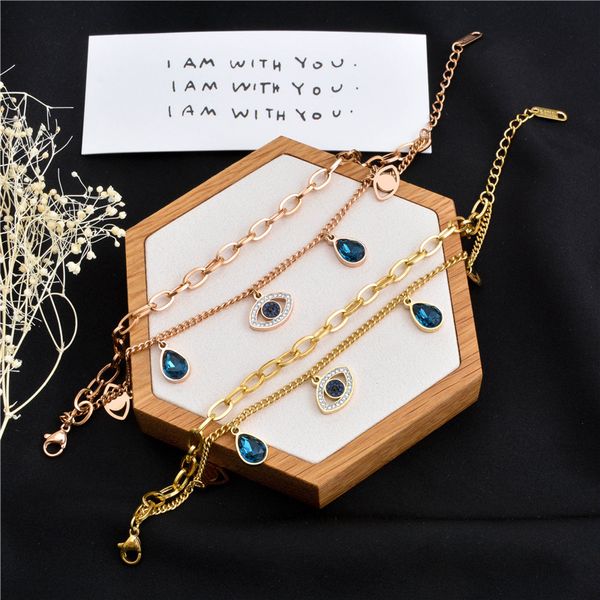 Luxus Auge Charm Armband Schmuck Roségold Kristall Blau CZ Böse Boho Türkisch Handarbeit Frauen Glück Modeschmuck Geschenke