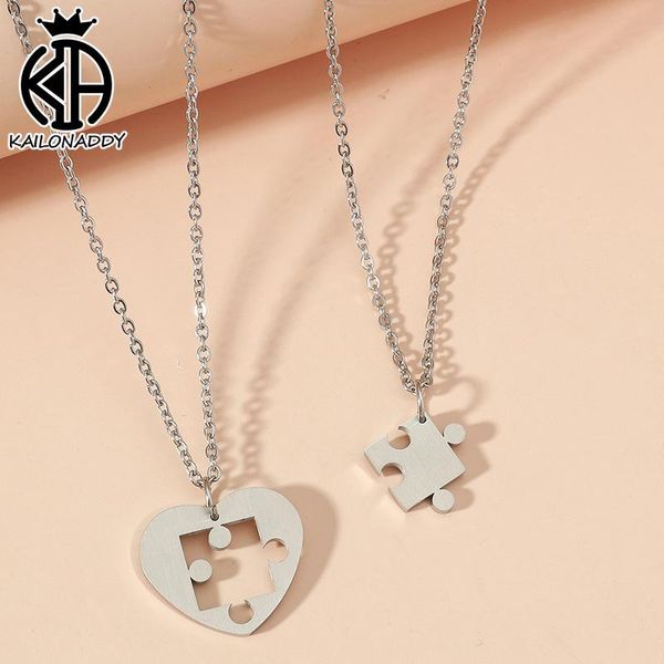 

pendant necklaces 2021 personality stainless steel puzzle necklace fashion simple love couple ins style accessories, Silver