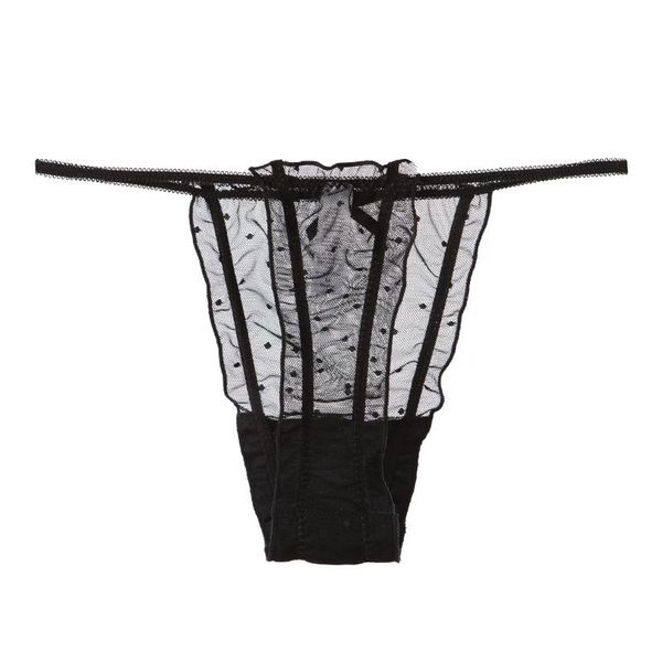 

women's panties underpants lace hollow out bow transparent underwear bandage seamless thong wave point lingerie, Black;pink