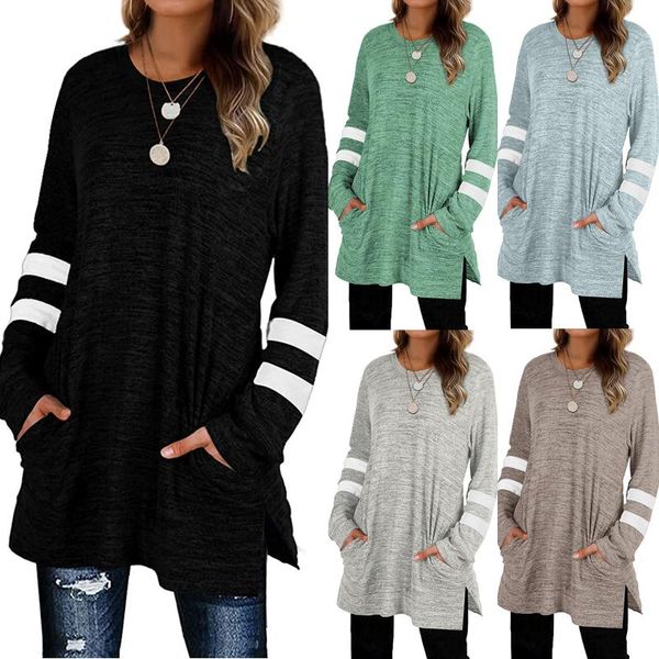 

women's blouses & shirts long sleeve o neck women blouse autumn womens casual sweatshirts with pocket tunic solid color, White