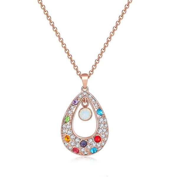 

double fair luxury crystal rose gold color necklace&pendants fashion brand engagement jewelry for women colares joias dfn022 pendant necklac, Silver