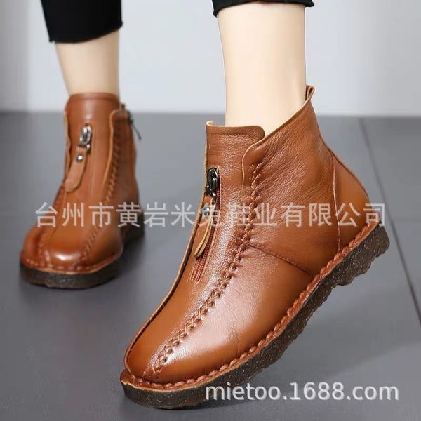 

winter leisure plush thickened snow women's cotton large low tube zipper short boots 43, Black