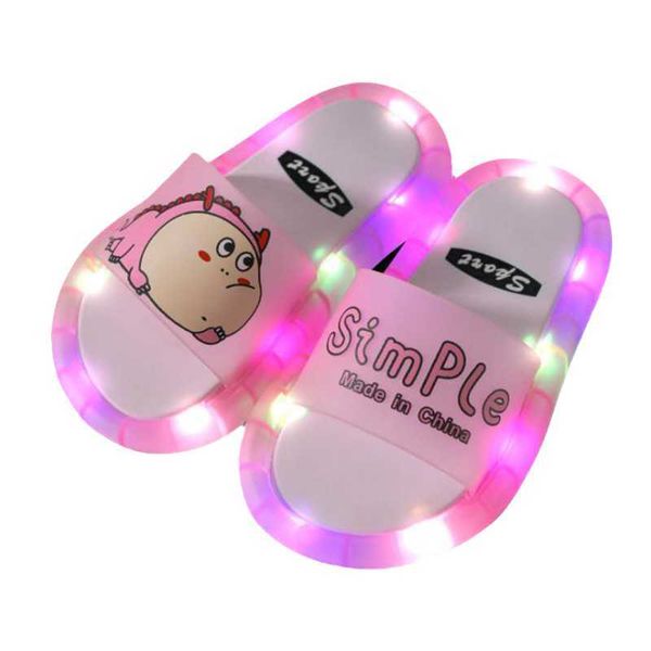 

children luminous slippers soft pvc princess shoe toddler kid baby home shoes cartoon pattern non-slip footwear b0098 210712, Black;grey