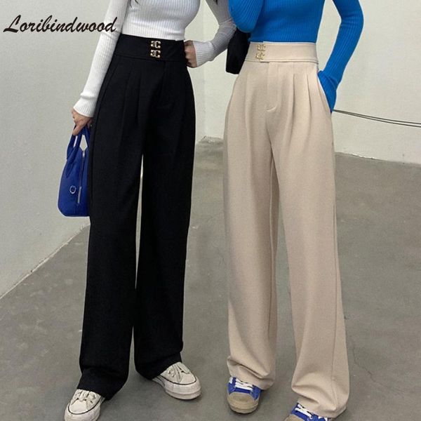

women's pants & capris high waist wide leg loose slimming black and white solid color suit draped mop trousers women, Black;white