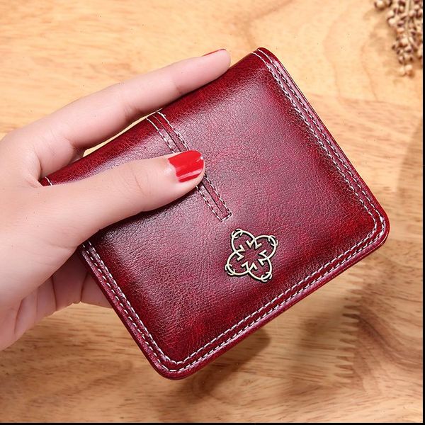 

women short pu wallet large capacity folding coin purse card holder small fresh, Red;black