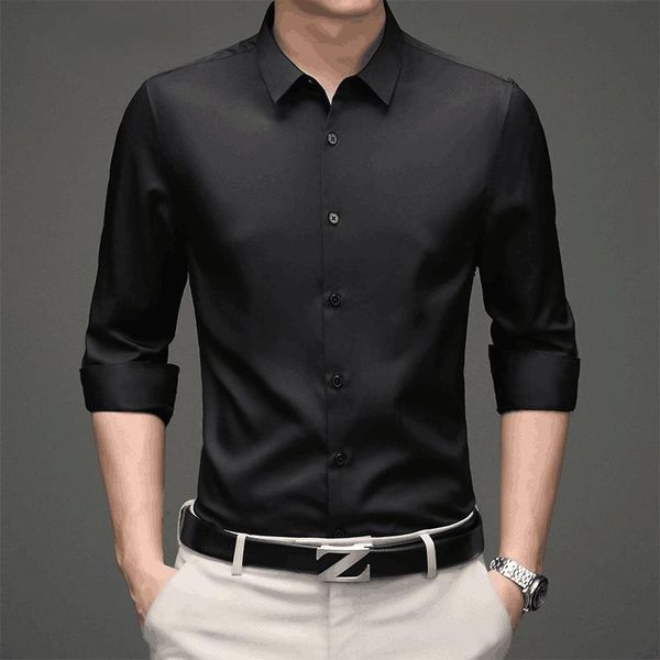 

men's casual shirts 2021 thin thick long sleeve shirt autumn winter thickened solid color wrinkle resistant business wear, White;black