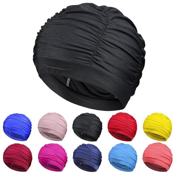 

swimming caps women cap girl long hair bathing hat stretch drape swim pool seaside water sport elastic nylon turban