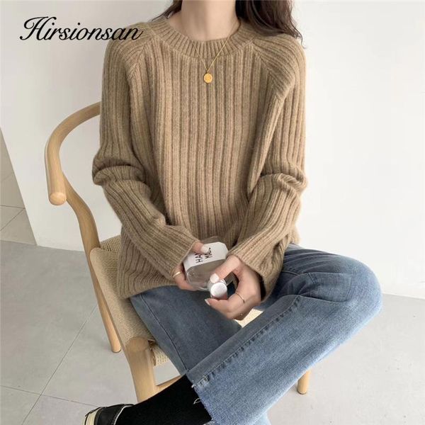 

women's sweaters hirsionsan basic sweater women 2021 soft warm knitted casual o neck female pullovers fashion solid, White;black