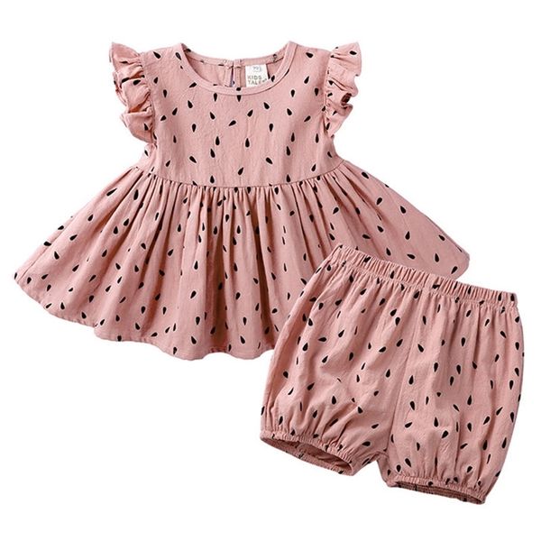 

summer children's baby girls printing sleeveless + shorts clothing sets kids boy girl fly sleeve suit clothes 210521, White