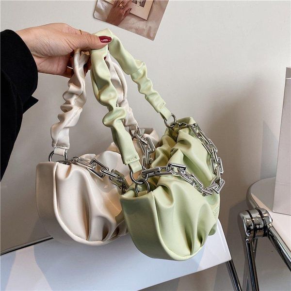 

elegant women's bag solid color female pleated 2021 fashion soft leather women designer handbag casual travel shoulder cross body