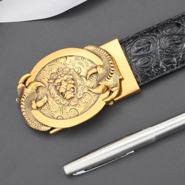 

belts [ckmn] men's genuine leather trouser belt fashion gold buckle black coffee for men male strap, Black;brown