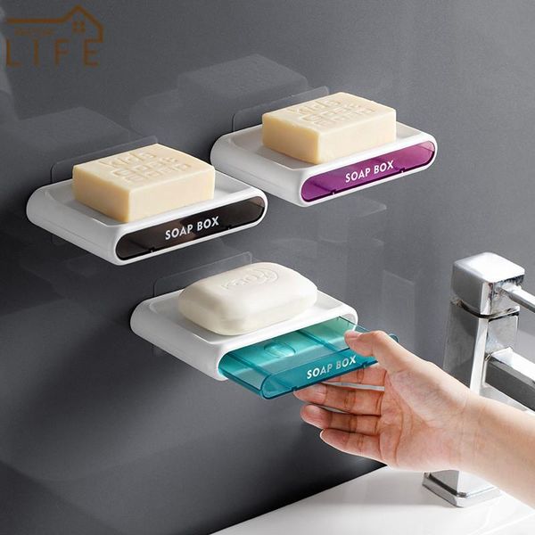 

soap dishes creative wall mounted home drawer drain holder solid color bathroom storage tray rack toilet accessories set organizer