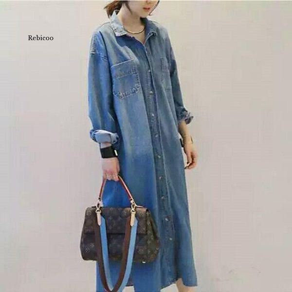 

women's blouses & shirts women korea style long side slits loose denim shirt dress large size thin coat casual blusas de damas, White