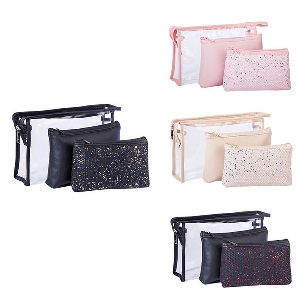 

women's large capacity travel cosmetic bag 3pcs transparent portable toiletry set storage pouch bags & cases