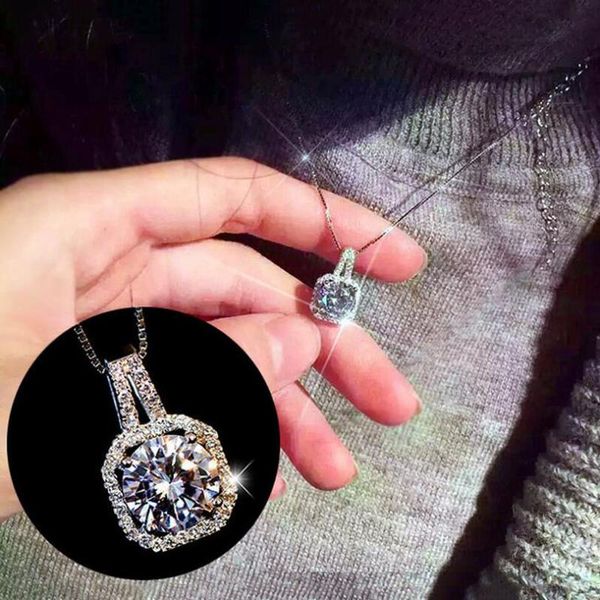 

pendant necklaces fashion jewelry crystal charms zircon square cubic short female necklace pendants for women cz wedding choker, Silver