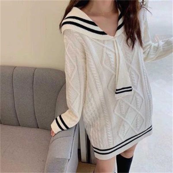 

sweaters women pullover sailor collar korean style fashion fall sweater and jumpers long knit dress pull femme, White;black