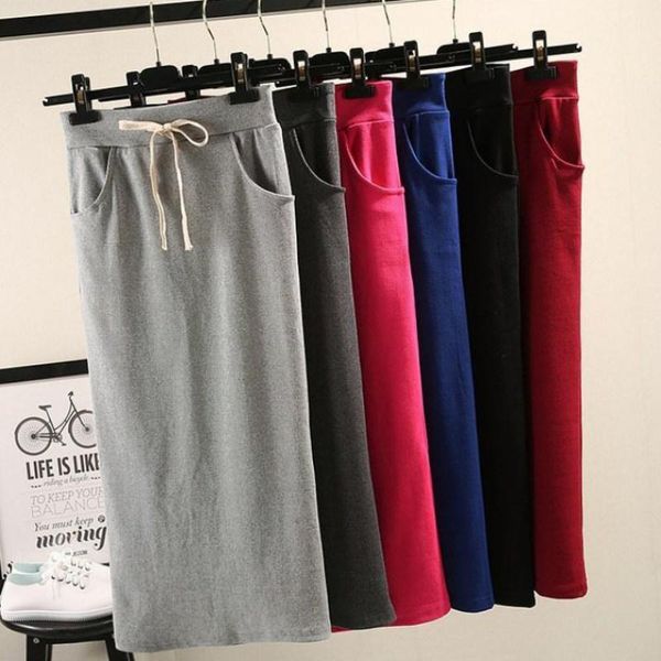 

skirts 2021 women autumn elegant knit sweet vintage skirt high waist pocket a-line wild solid color split bag hip, Black