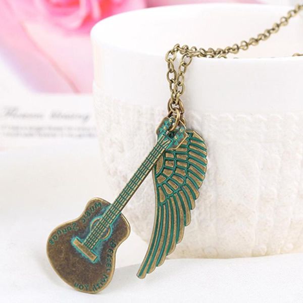 

green music guitar women's pendant necklace long style sweater chain creative stylish design decorative jewelry gift for lover necklace, Silver