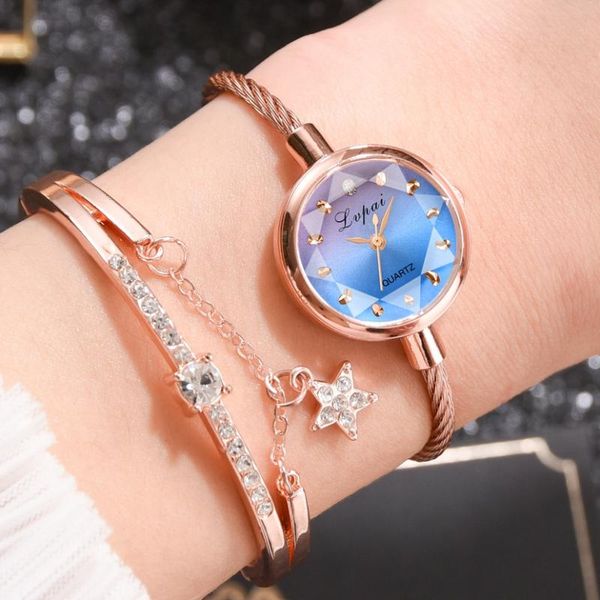 PCs / conjunto luxo mulheres pulseira relógios pulseira estilo vestido relógio senhoras rosa ouro relógio de quartzo pulso zegarek damski relógios de pulso