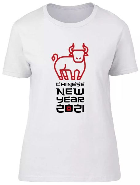 

Chinese New Year OX Fitted Womens Ladies T Shirt, White;black