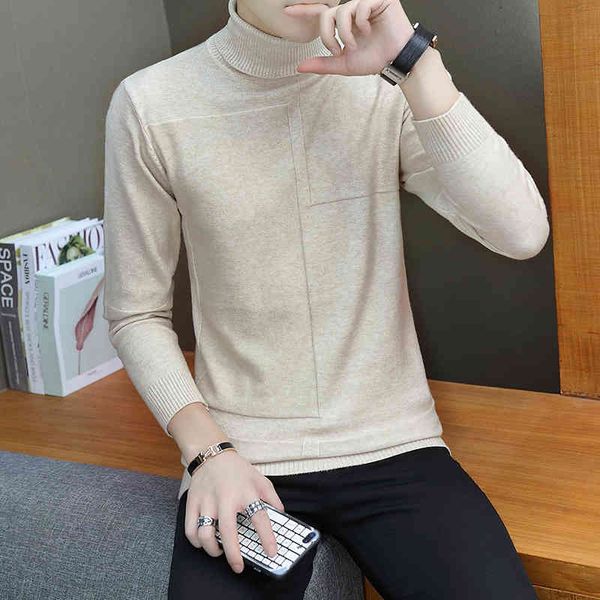 

men's long sleeve single knit sweaters solid color slim fit turtleneck cashmere woolen pullover casual thicken knitting pnv3, White;black