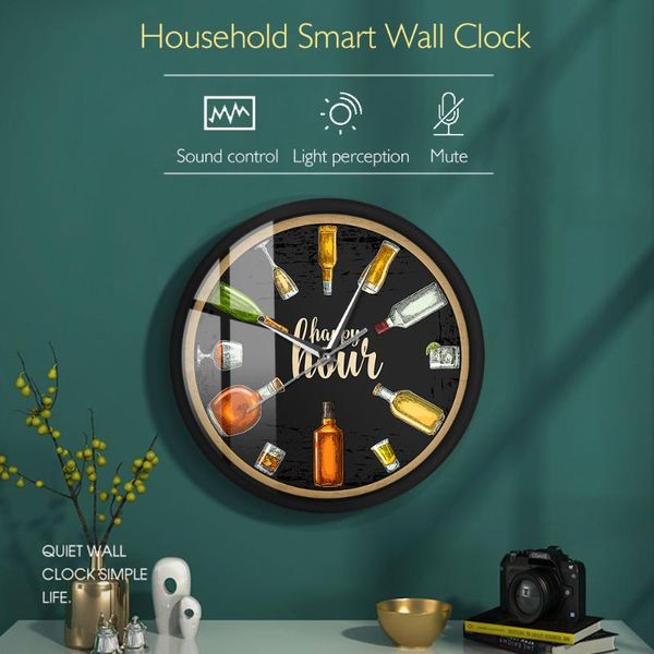 

wall clocks home decor beer time wine booze metal frame led watch sound control cave pub bar alcohol art decoration salon