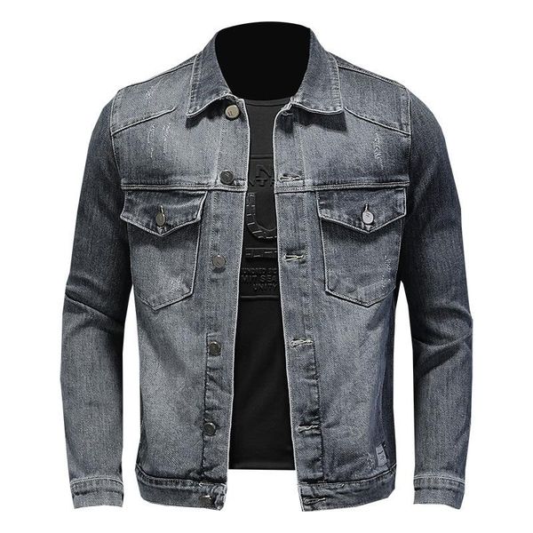 

men's jackets autumn men slim denim jacket blue gray jeans coats cotton clothing fashion casual streetwear many pockets turn-down colla, Black;brown