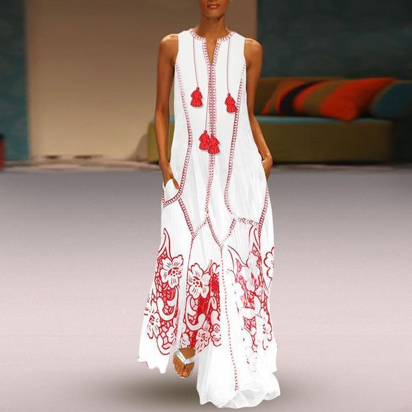 

charming dresses summer in 2021 with sleeveless v-ne print and loose beach skirt, Black;gray