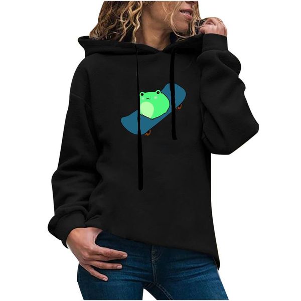 

women's hoodies & sweatshirts fun print plus size fashion hooded drawstring loose pullover streetwear sudaderas con capucha, Black