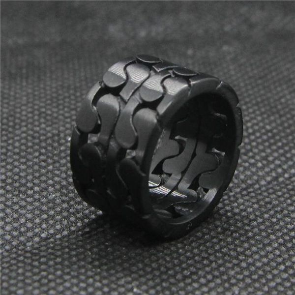 

cluster rings drop ship 7-12 black biker cool ring 316l stainless steel mens punk chains, Golden;silver