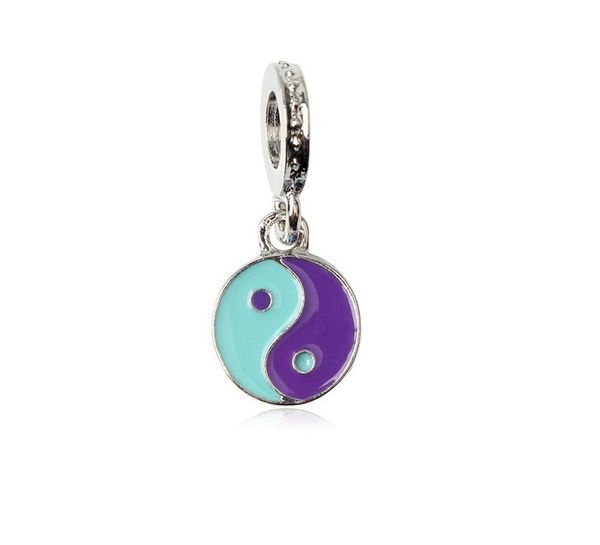 

fits pandora bracelets 20pcs tai chi enamel dangle pendant charms beads silver charms bead for women diy european necklace jewelry, Black